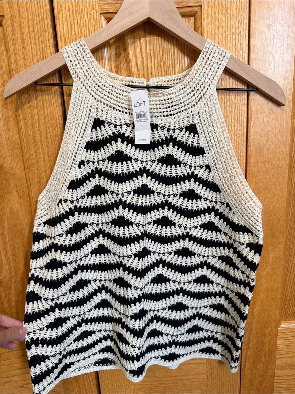 LOFT Black and Cream Crocheted Halter Tank